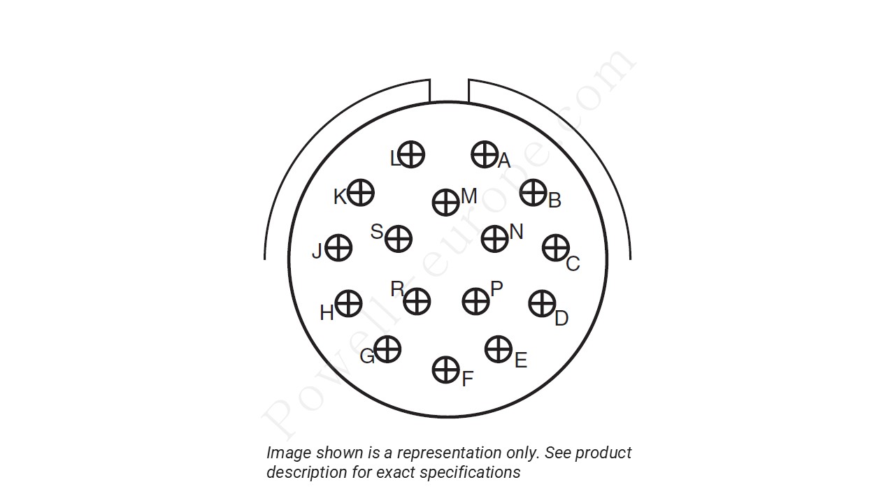 Image showing the insert arrangement and polarization of the Amphenol D38999/20TG16PN