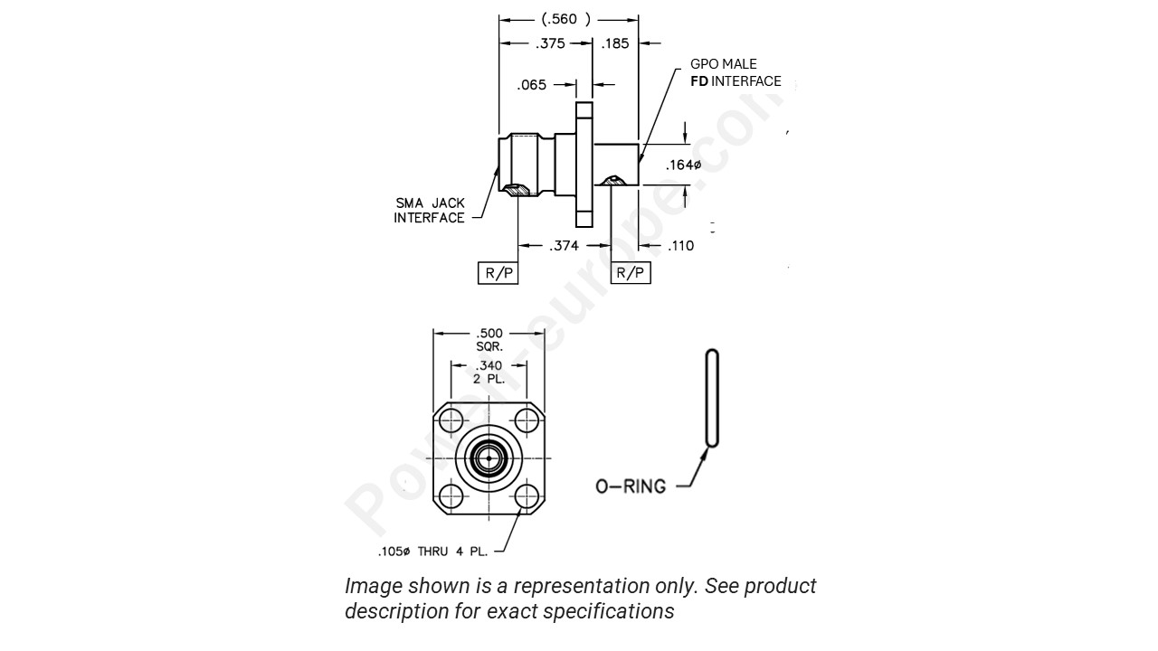 Image showing an extract of the 2D drawing of the Corning Gilbert 00219-122-3