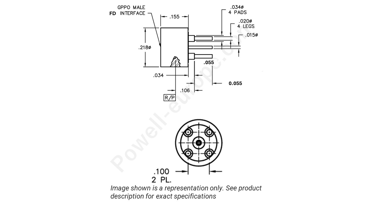 Image showing an extract of the 2D drawing of the Corning Gilbert 0118-960-1-FD-100