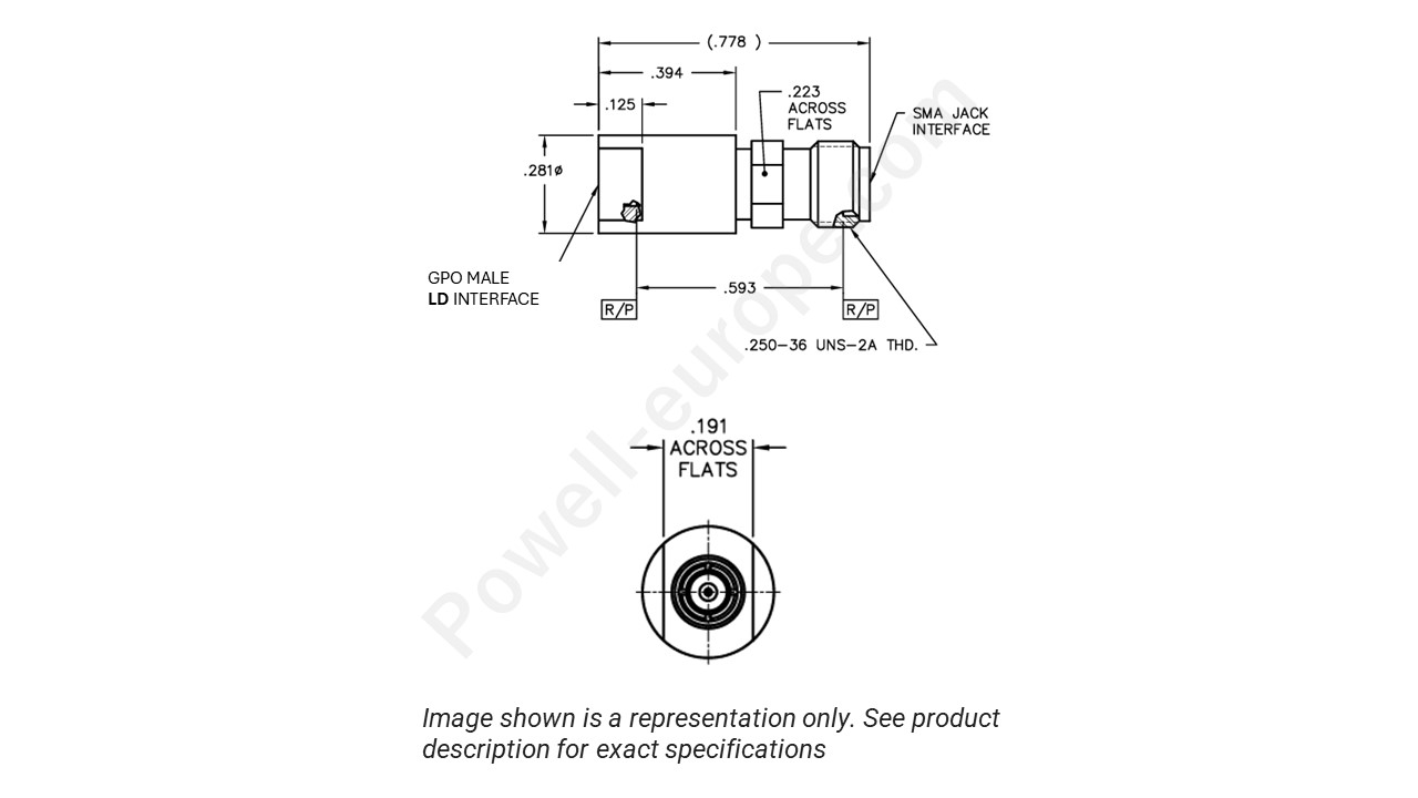 Image showing an extract of the 2D drawing of the Corning Gilbert 1A4F1-0503-01