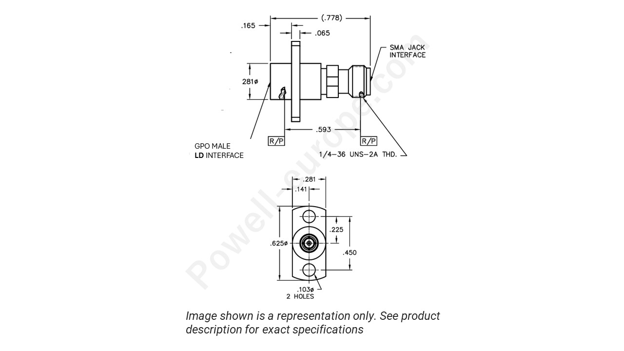 Image showing an extract of the 2D drawing of the Corning Gilbert 1A4F1-0513-05