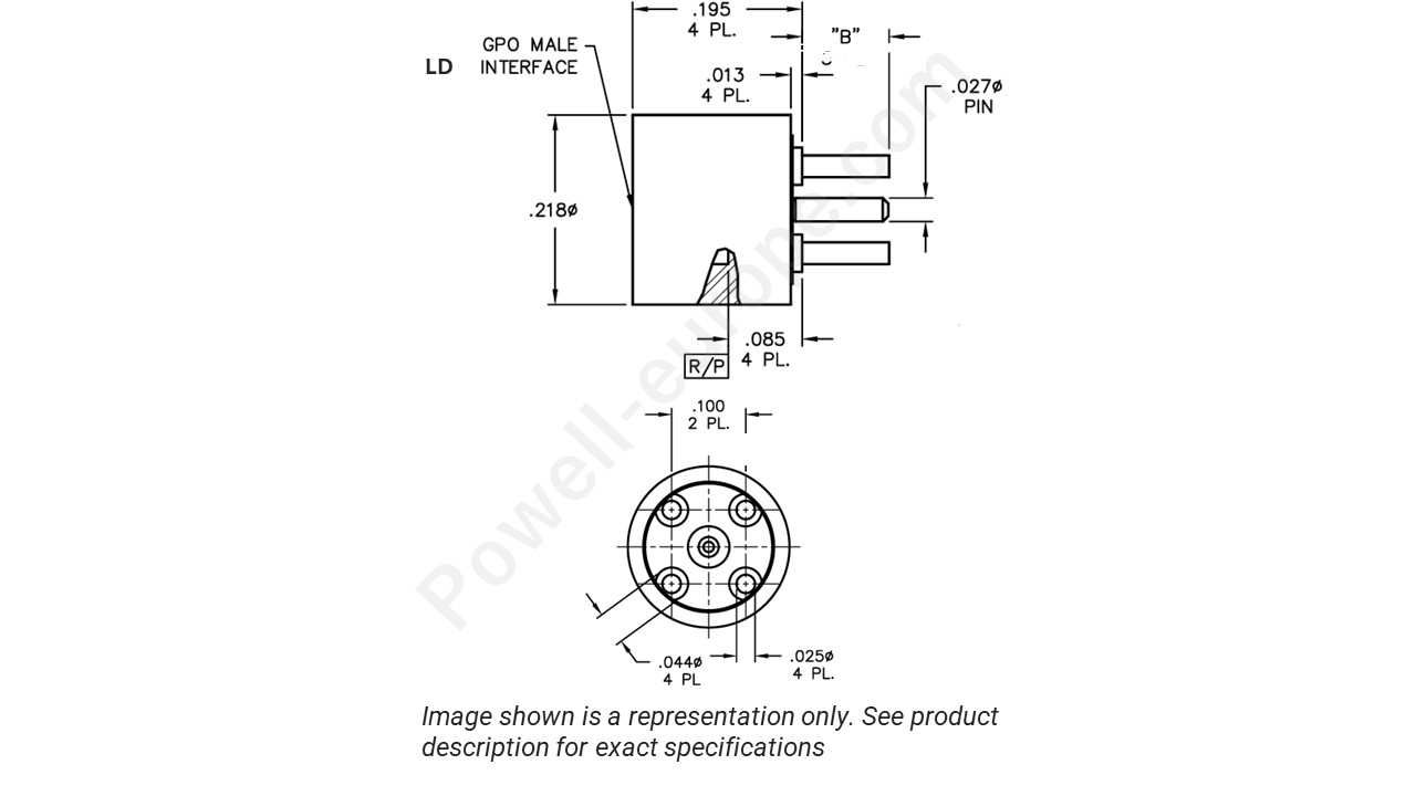 Image showing an extract of the 2D drawing of the Corning Gilbert A008-L34-01