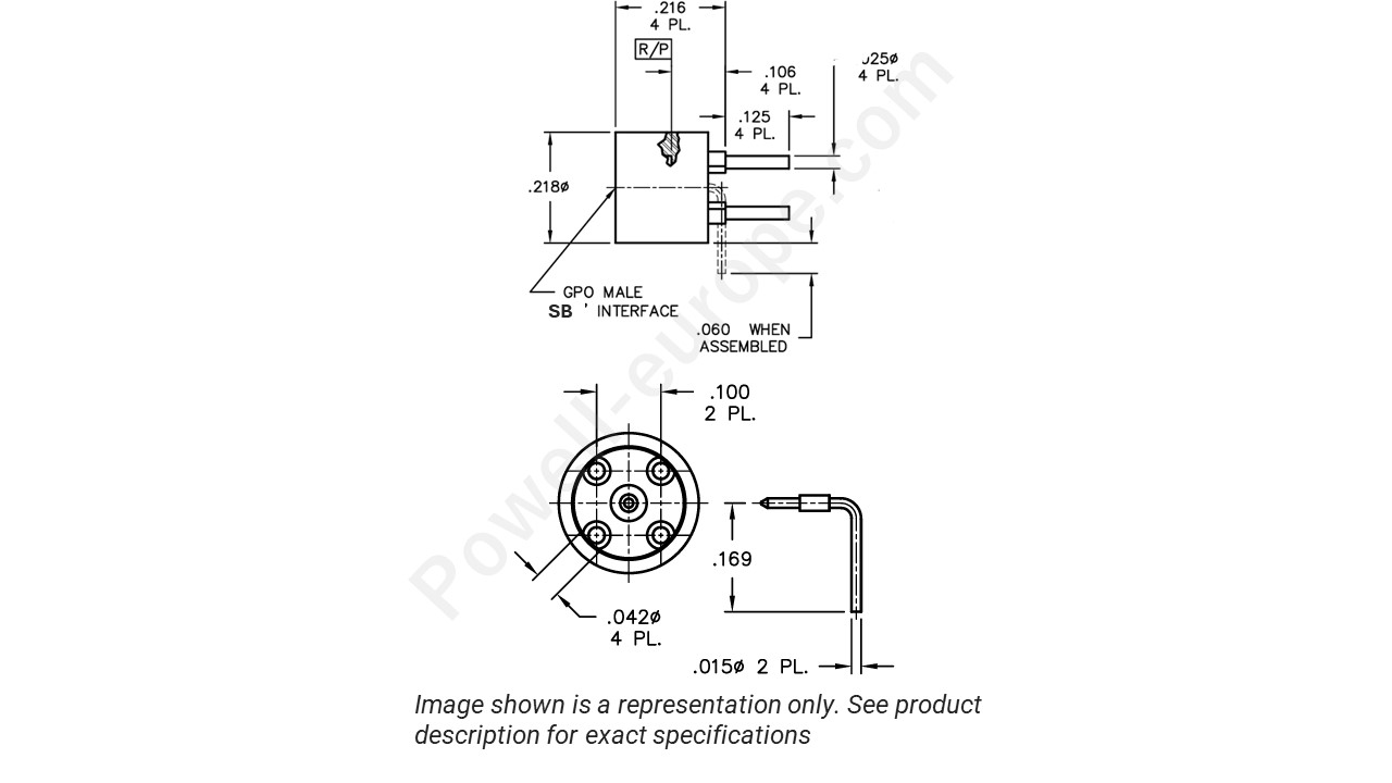 Image showing an extract of the 2D drawing of the Corning Gilbert A008-P35-01