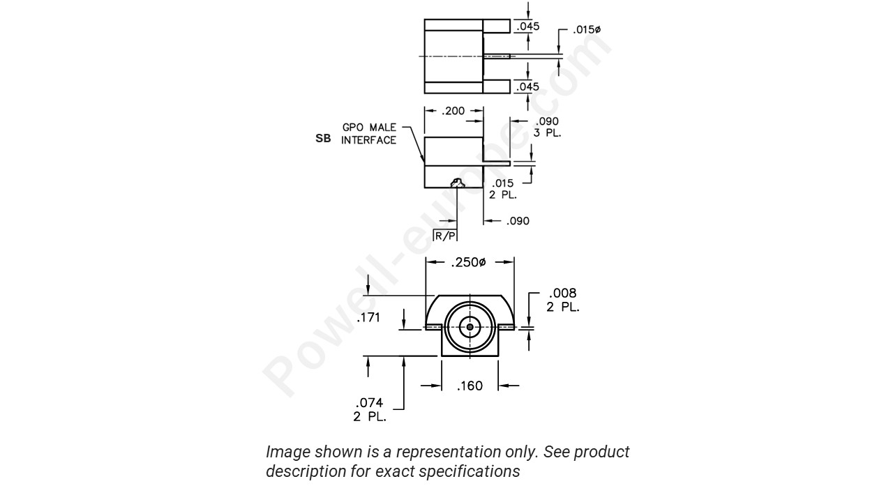 Image showing an extract of the 2D drawing of the Corning Gilbert A010-L15-02