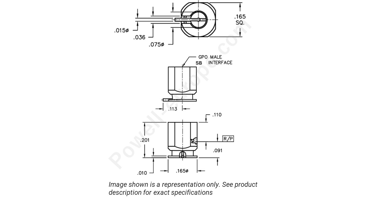 Image showing an extract of the 2D drawing of the Corning Gilbert A012-P95-01