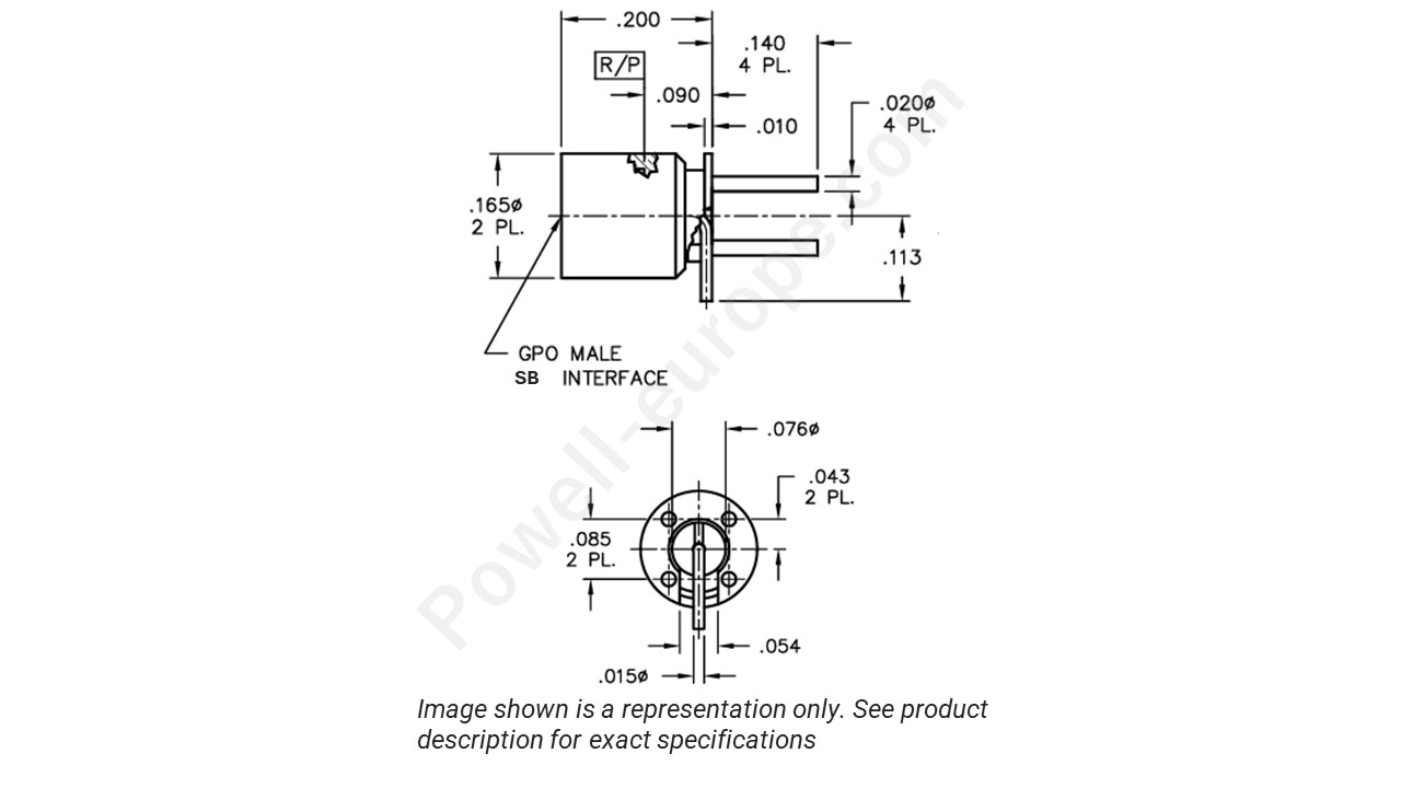 Image showing an extract of the 2D drawing of the Corning Gilbert A012P9504T@T13